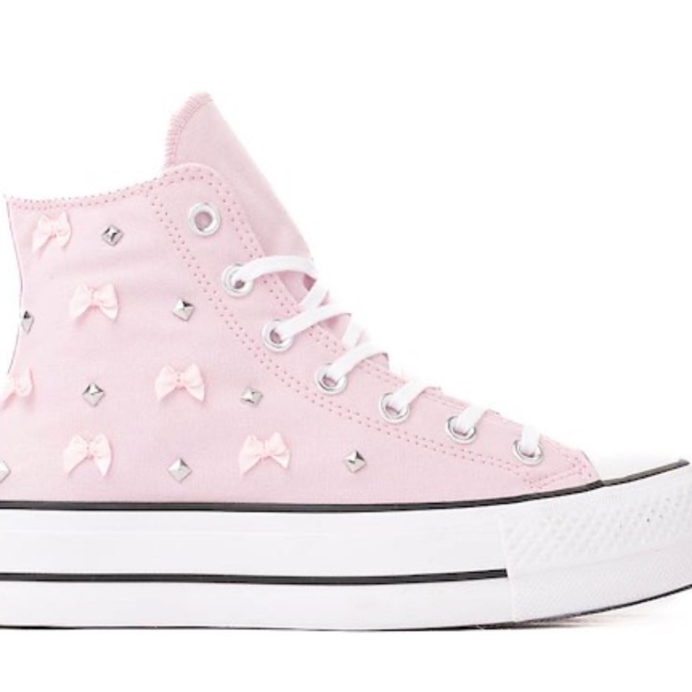 Womens Converse Pink Frosting Lift Dressed Up Bows & Studs High-Top Sneaker - Picture 3 of 4